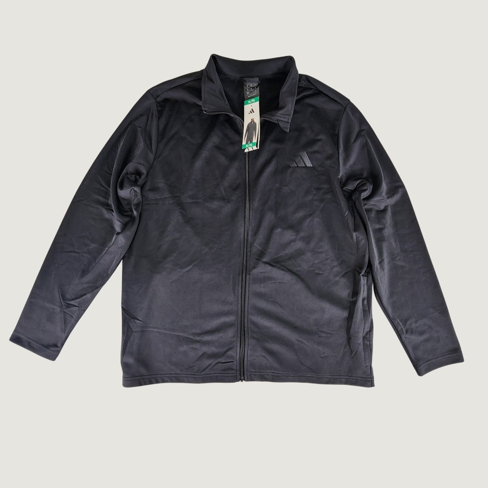 Adidas Mens Full Zip Track Jacket Black Recycled Polyester XL NWT